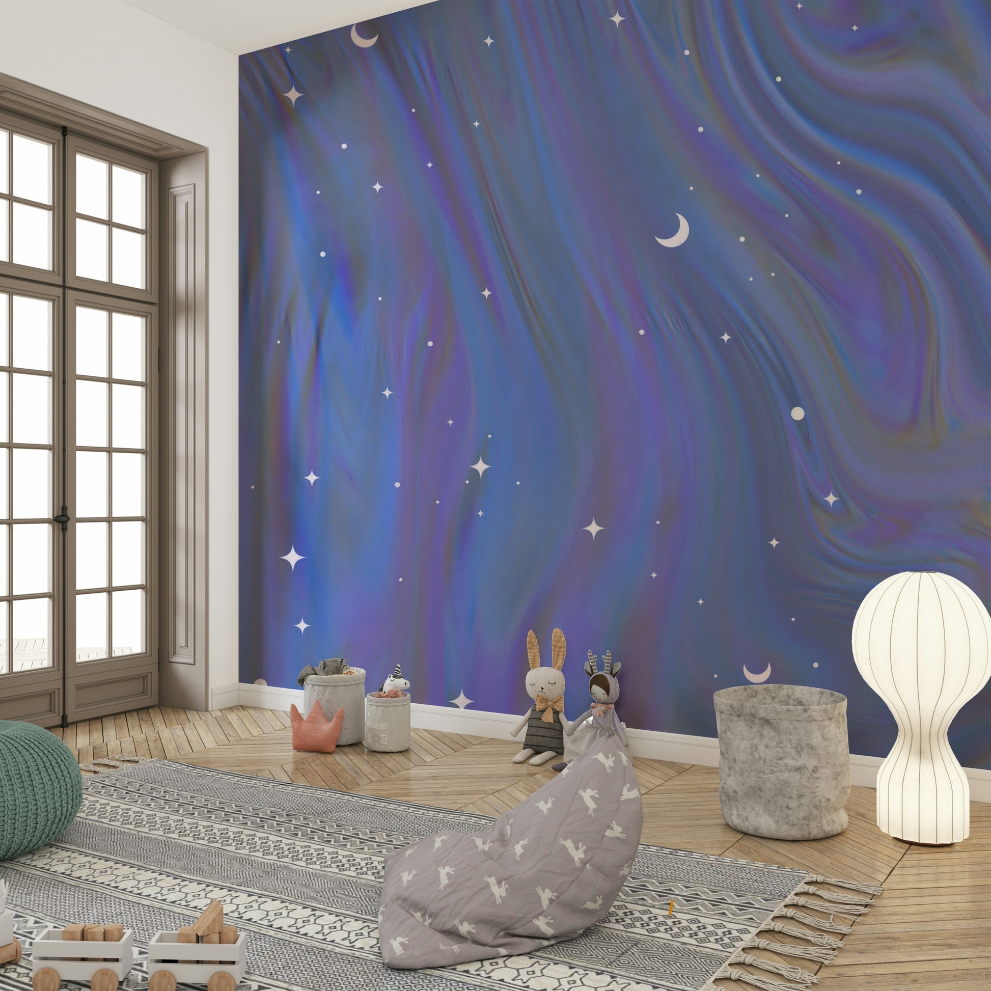 Soft night sky mural design

