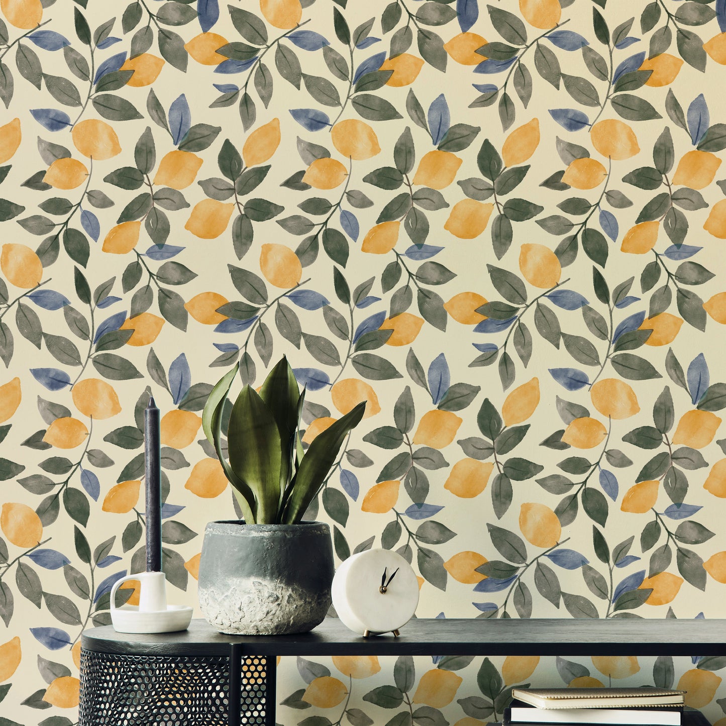 Blue and green lemon mural

