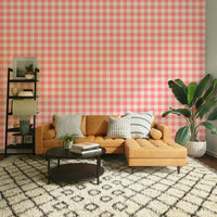Pastel checkered wall design in peach tones

