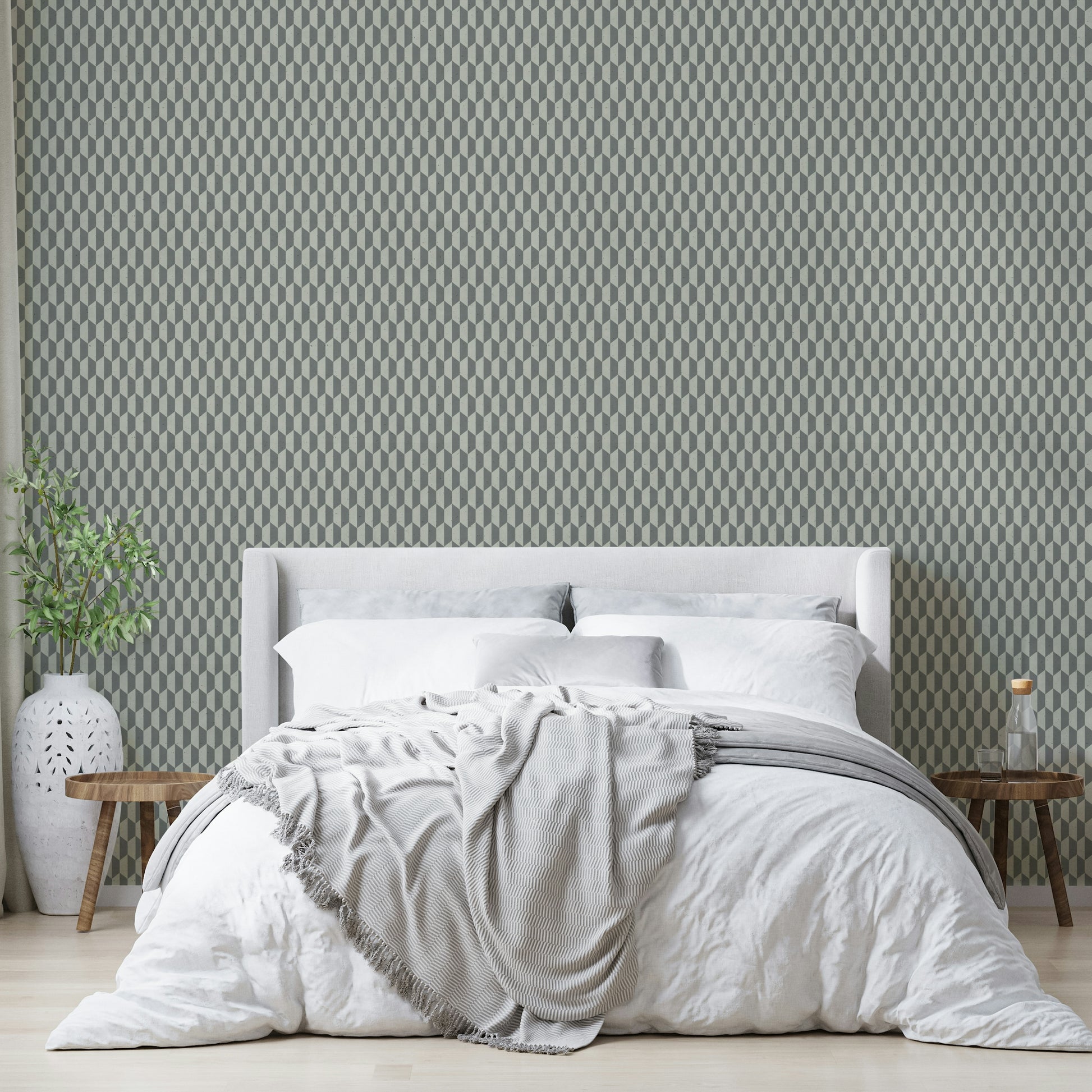 Grey wallpaper featuring geometric illusion

