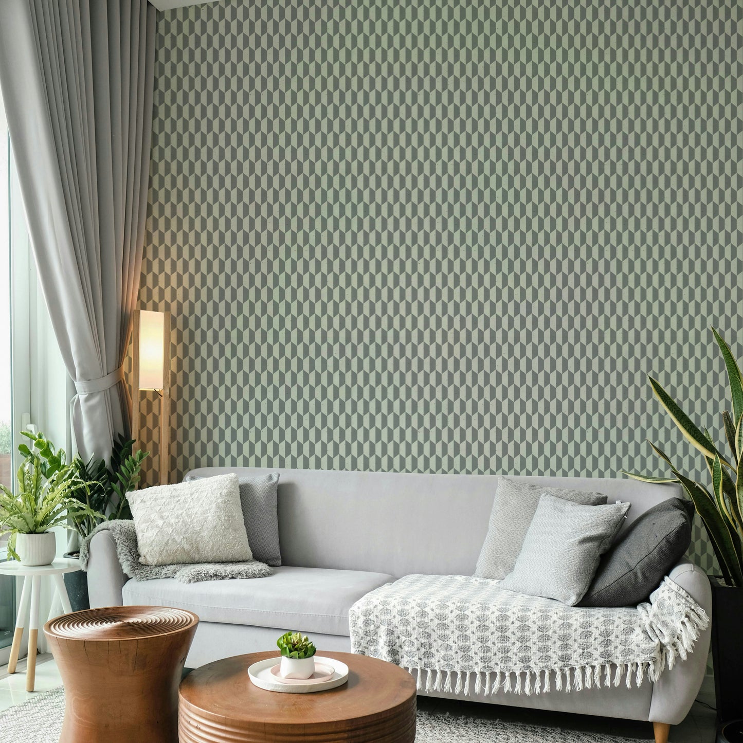 Geometric wallpaper in grey with hexagon design


