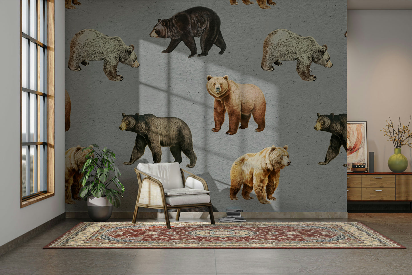 Bear-themed kids room wallpaper


