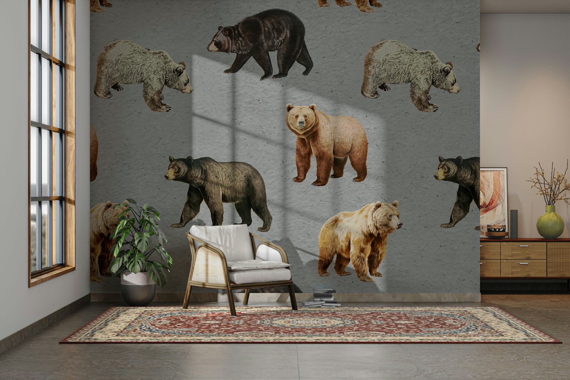 Bear-themed kids room wallpaper

