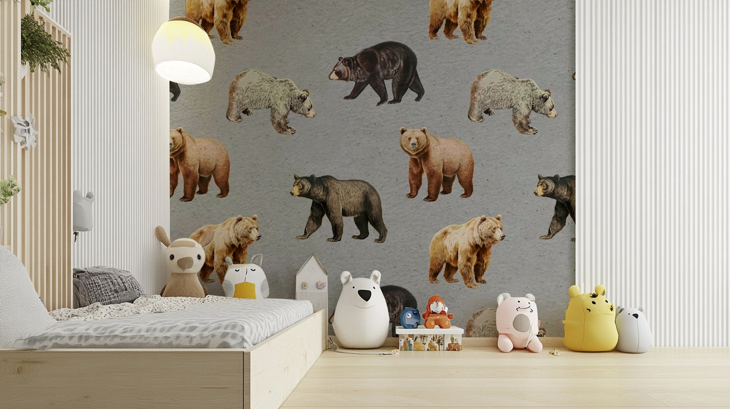 Wildlife bear wallpaper for nursery

