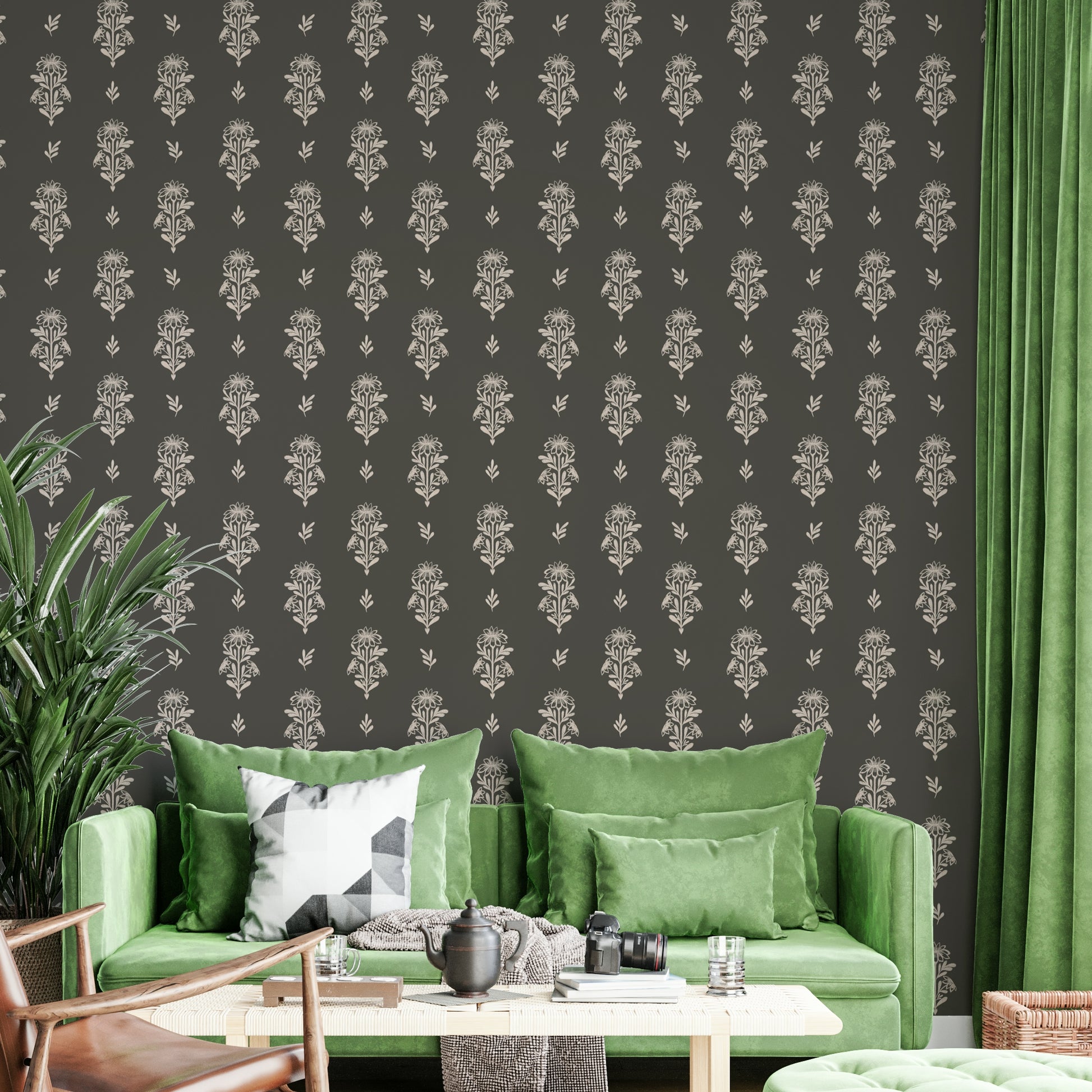 Floral Chalky Bloom Wallpaper creating a calm wall backdrop

