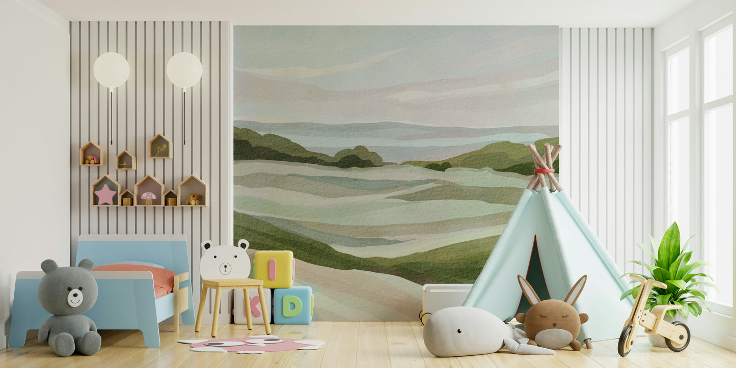 Nature-inspired whispering hills wallpaper design


