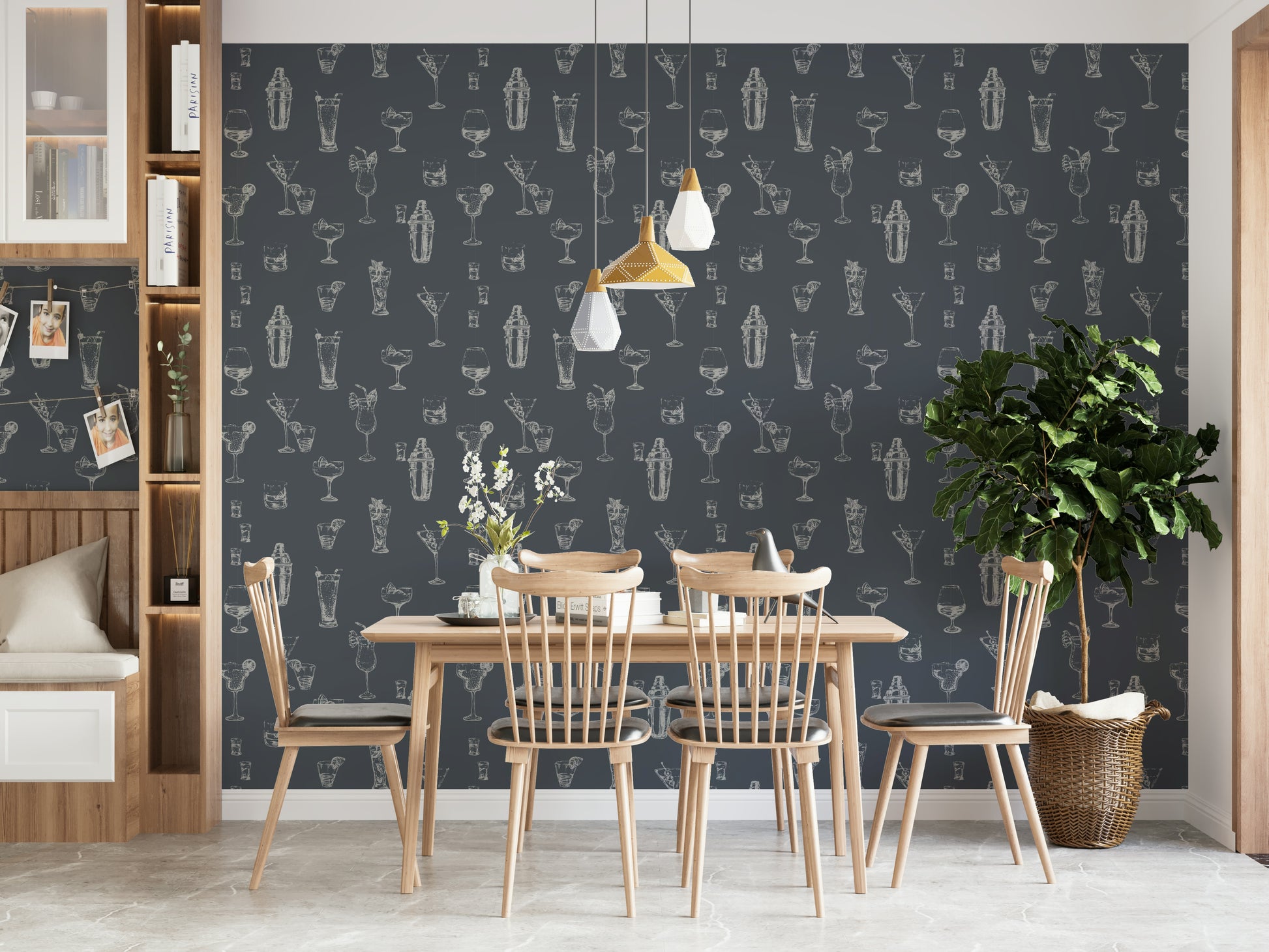 Hand-drawn drink illustrations wallpaper for bars

