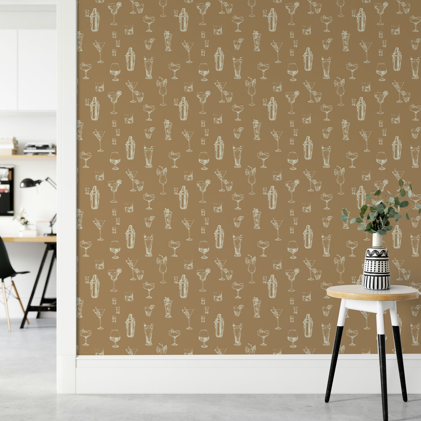 Stylish wallpaper featuring cocktails and glassware

