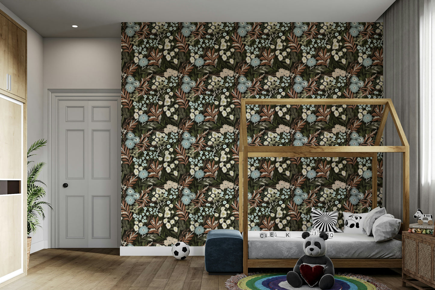 Dark floral wallpaper for moody interior decor

