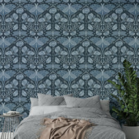 Artistic wallpaper with blue poppy patterns

