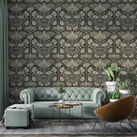 Vintage wallpaper with floral and moth design

