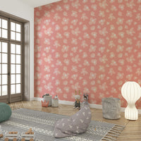 Soft floral wallpaper in blush pink tones

