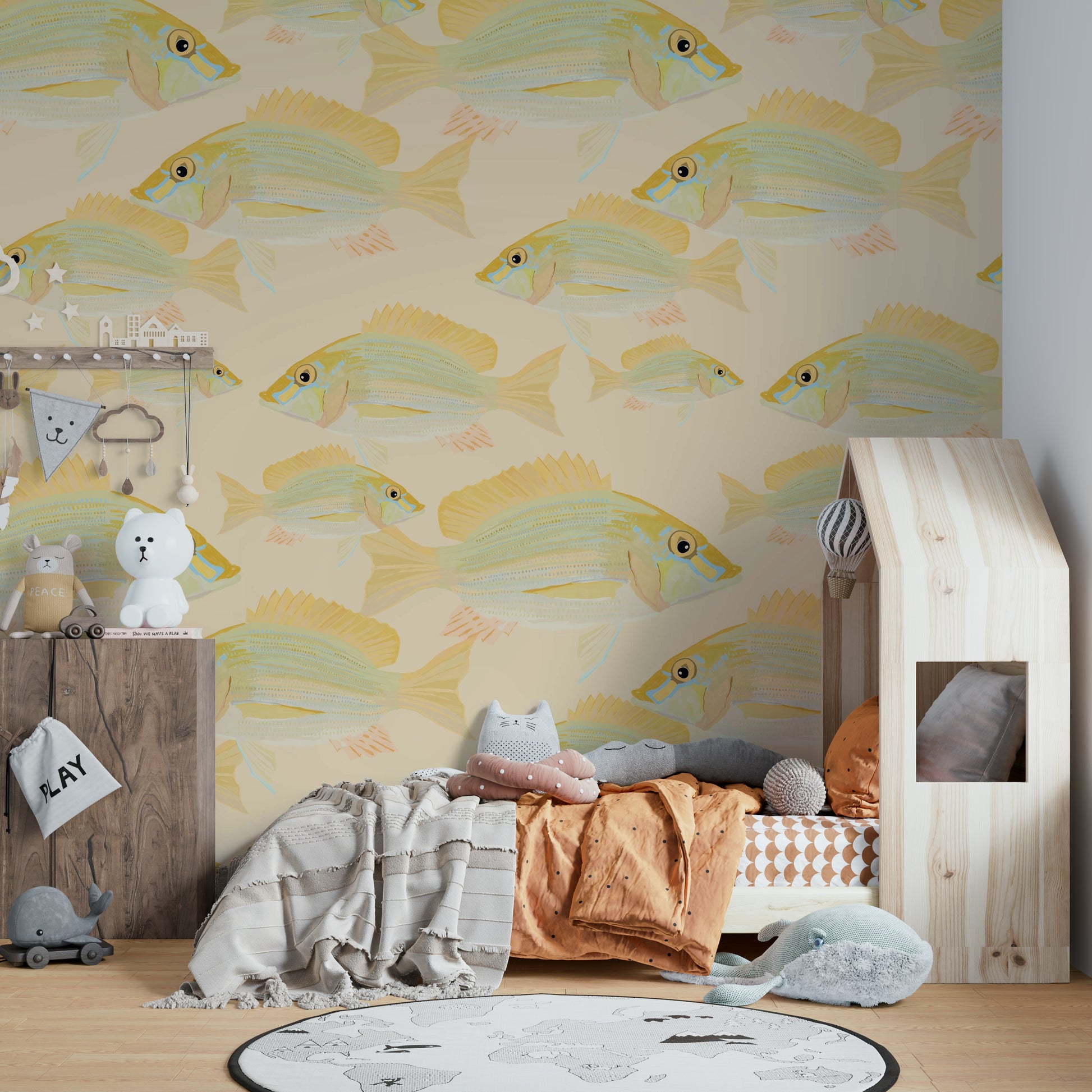 Marine life wall mural featuring sand bream

