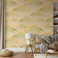 Subtle fish wallpaper for coastal spaces

