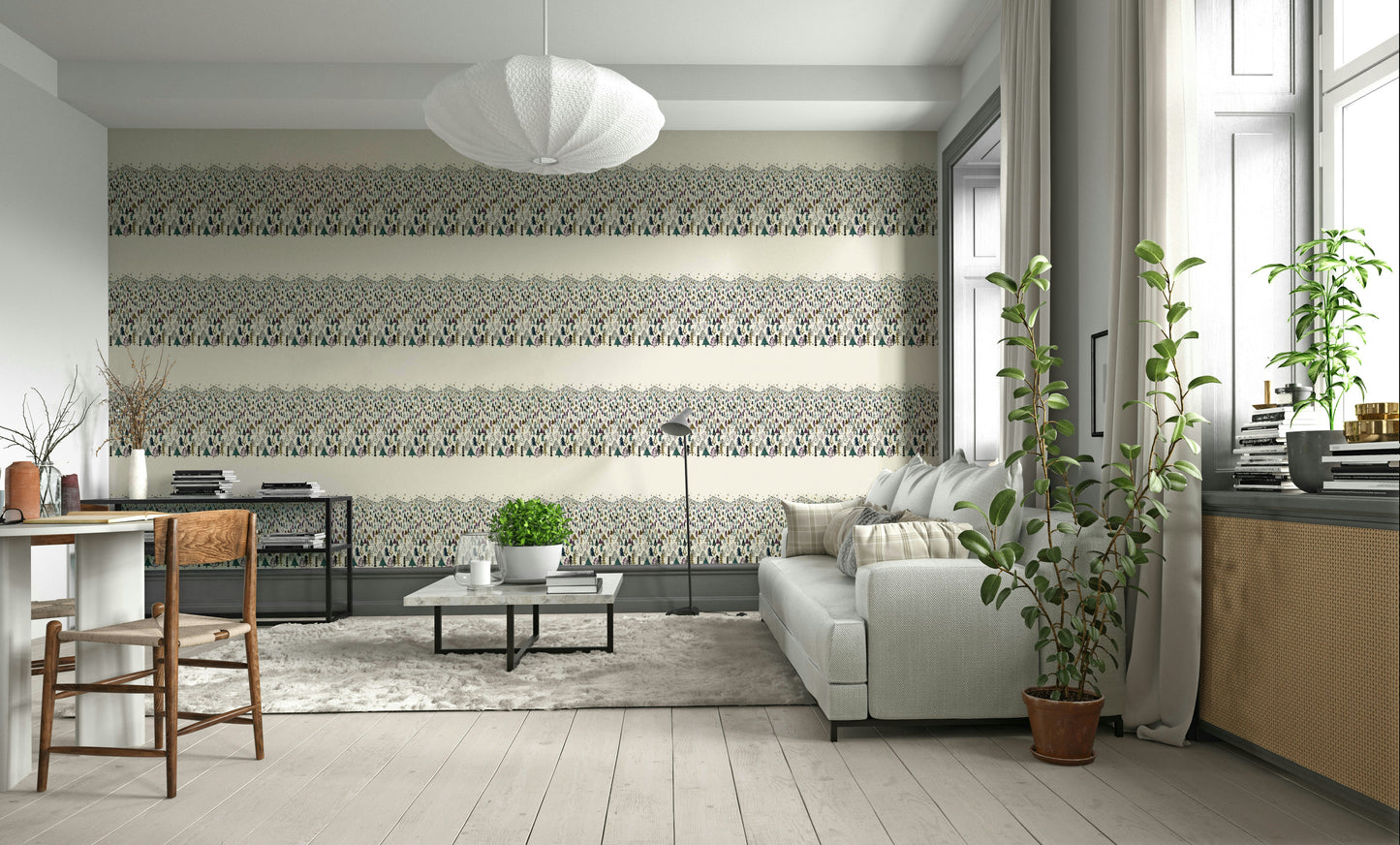 Nature-inspired purple mountain tree wallpaper

