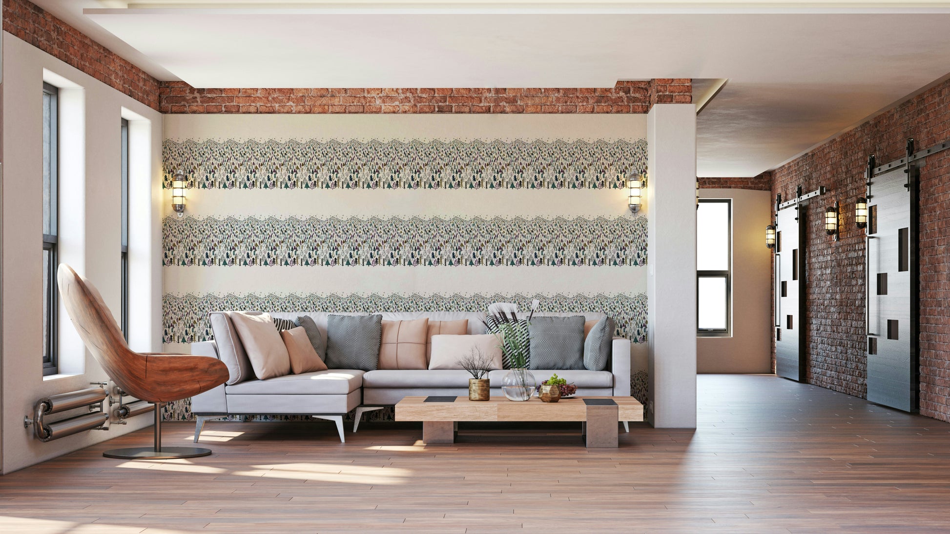 Artistic purple forest and mountain wallpaper pattern

