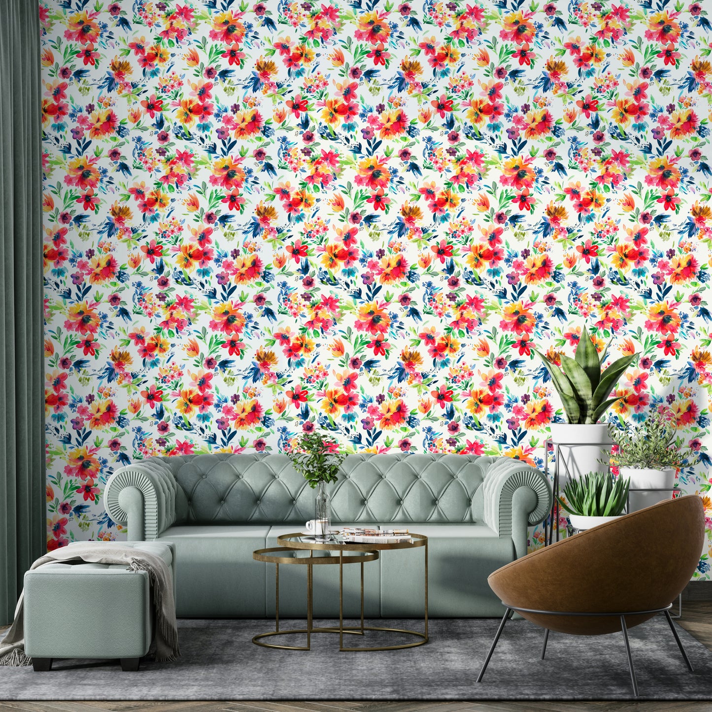 Painterly Flowers Tropical Red Wallpaper⁠