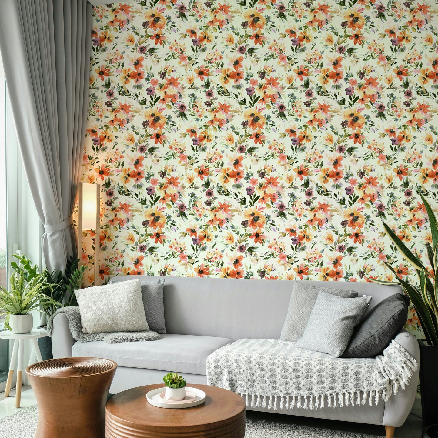 Tropical flowers wallpaper featuring hibiscus and palm leaves

