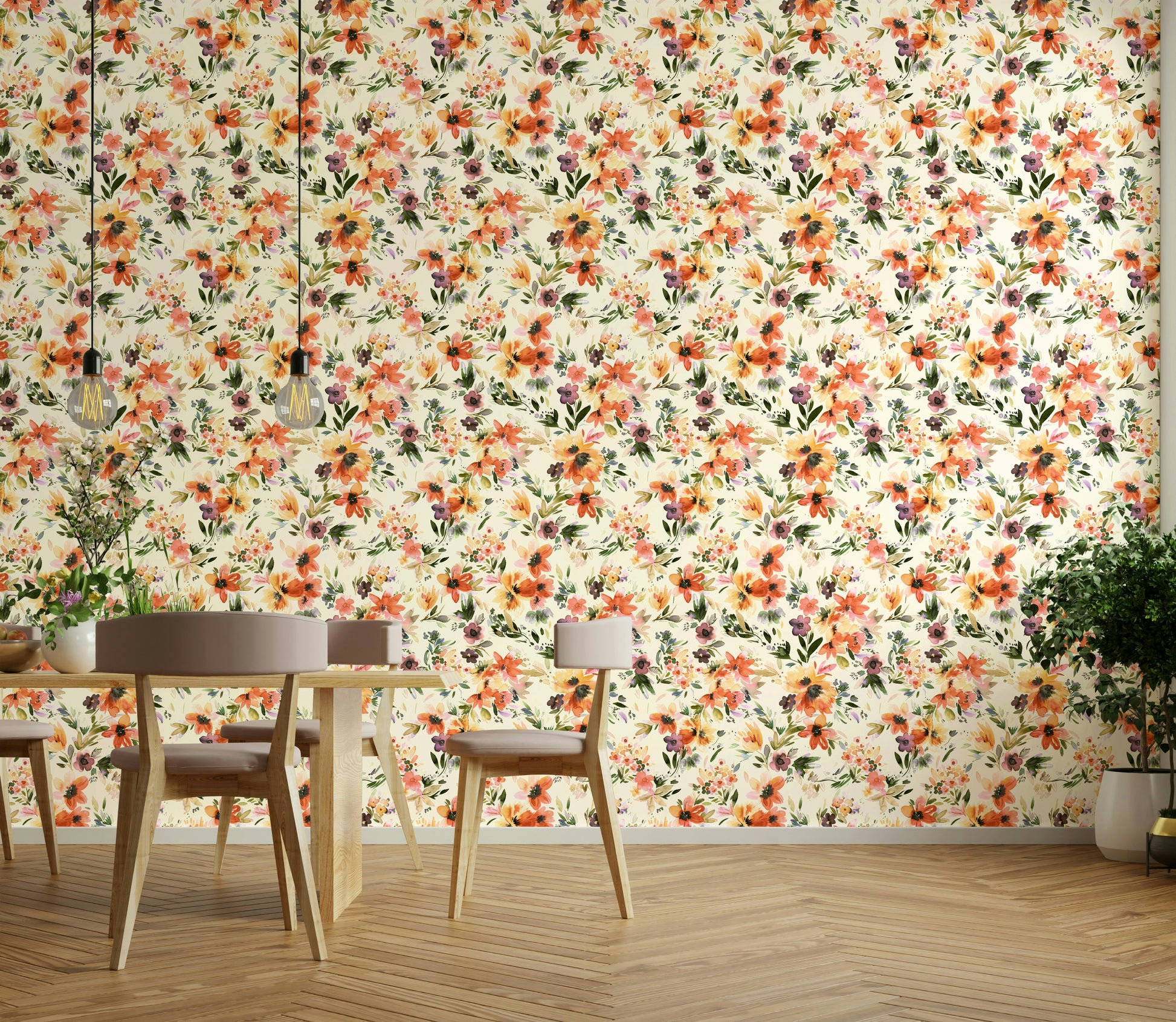 Tropical flower wallpaper with detailed exotic blooms

