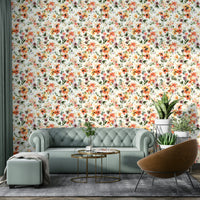 Vibrant tropical flowers wallpaper with natural leaf patterns

