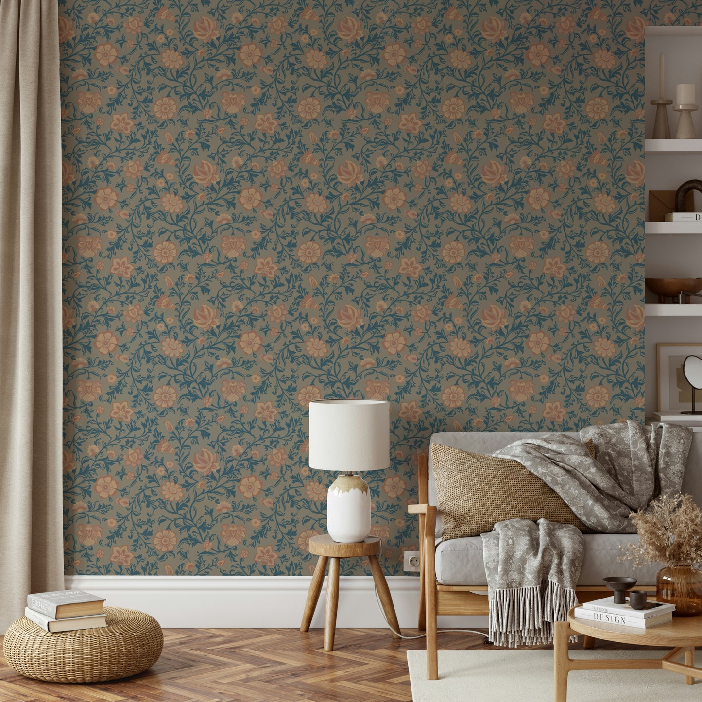 Stylish vintage damask wallpaper in teal shades

