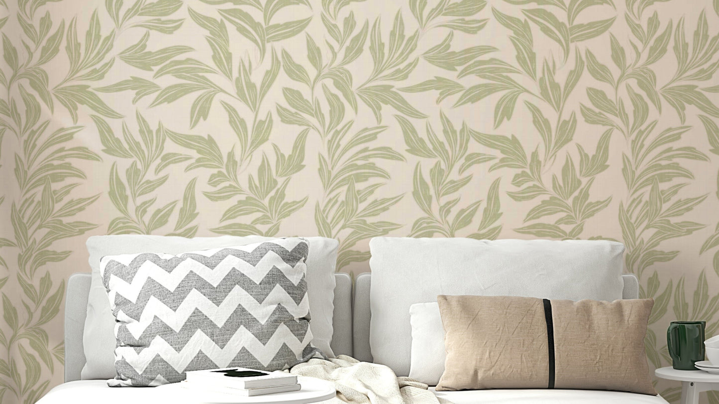 Serene sage leaves wallpaper with soft foliage

