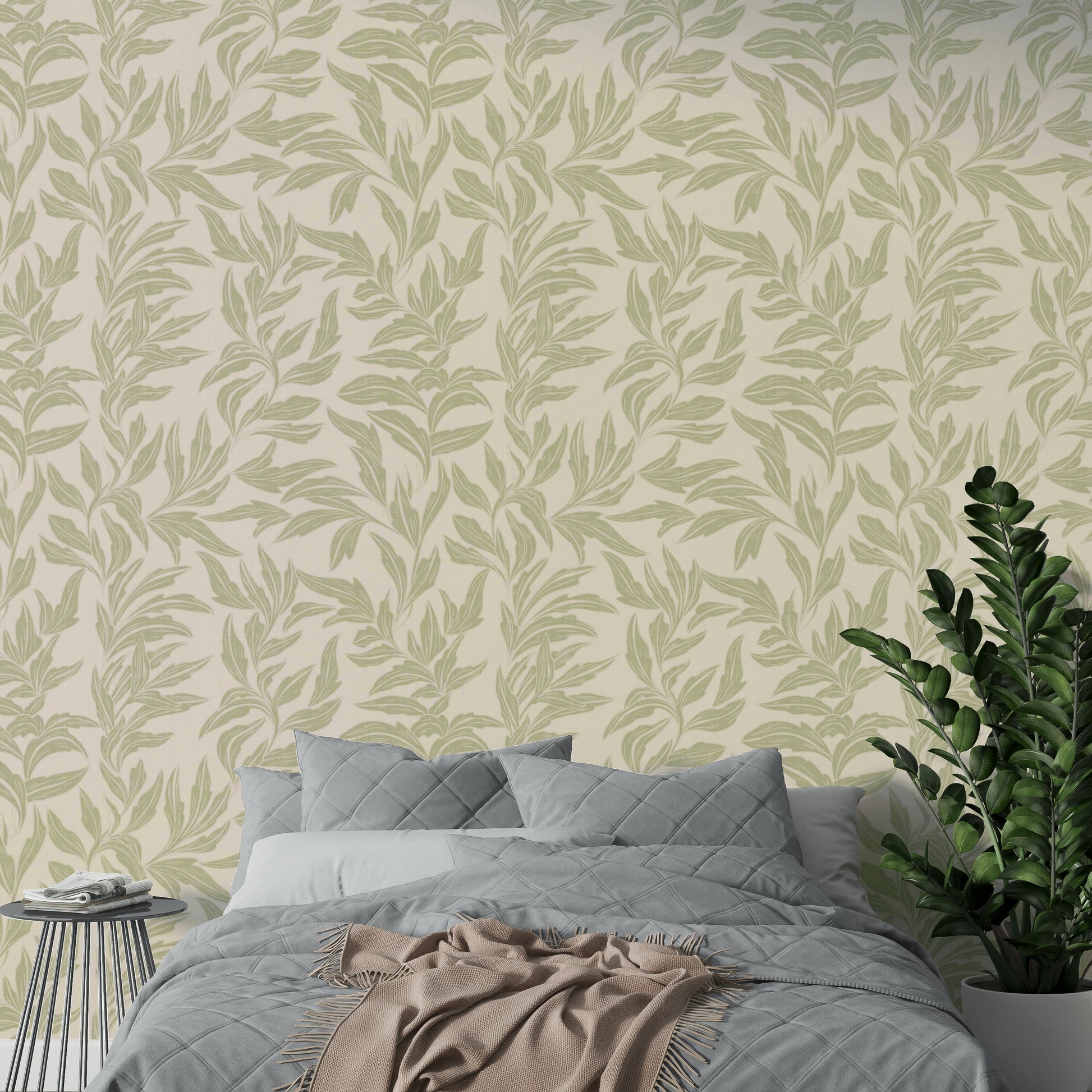 Serene sage leaves wallpaper with soft foliage

