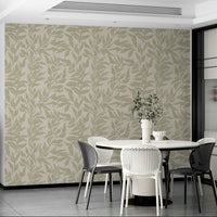 Light green wallpaper featuring leafy patterns

