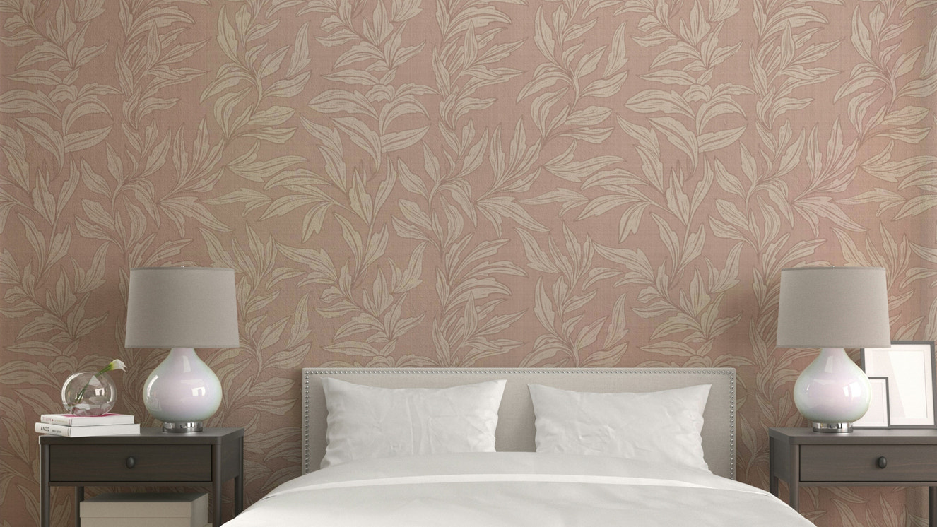 Neutral wallpaper with leafy fabric-like look

