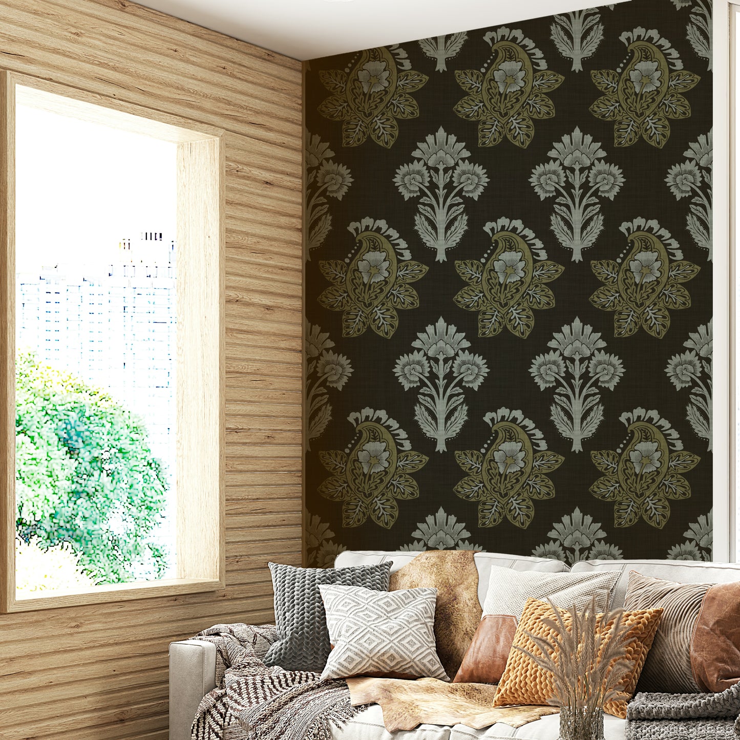Nature-inspired wall design in rich dark hues

