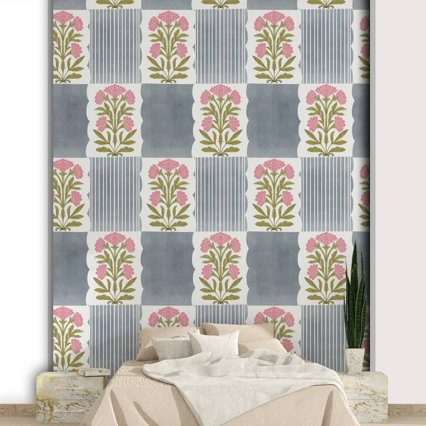 Soft pastel stripe wallpaper with floral hints

