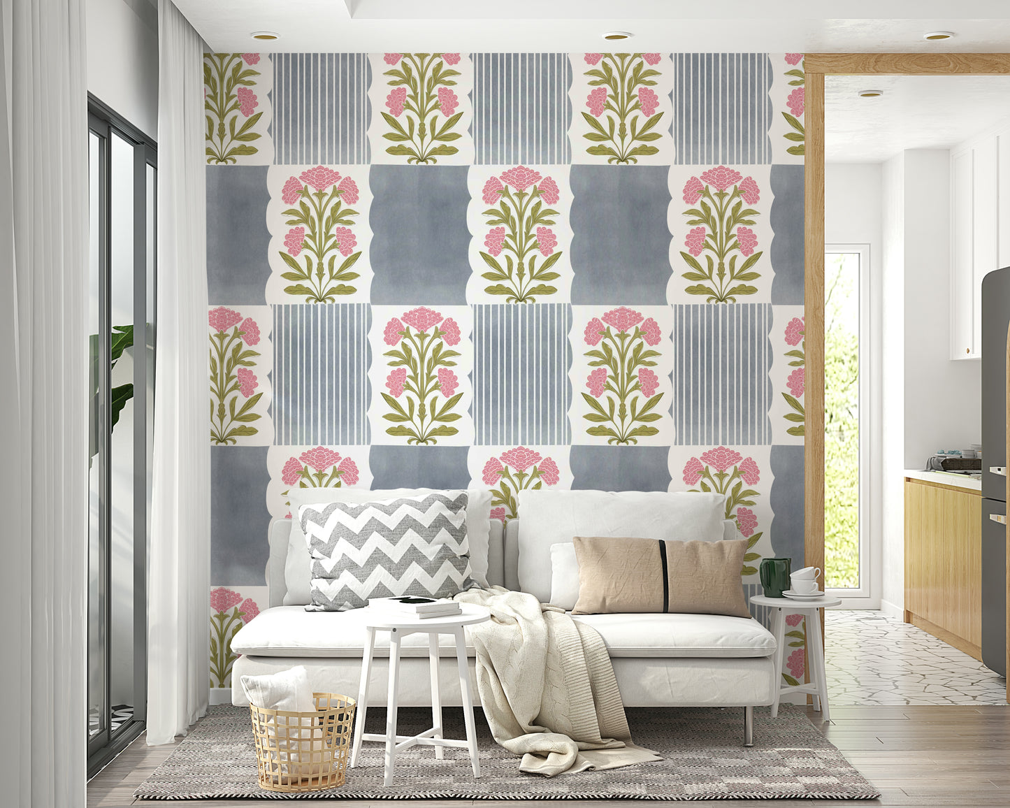 Wallpaper featuring faded rose and grey lines

