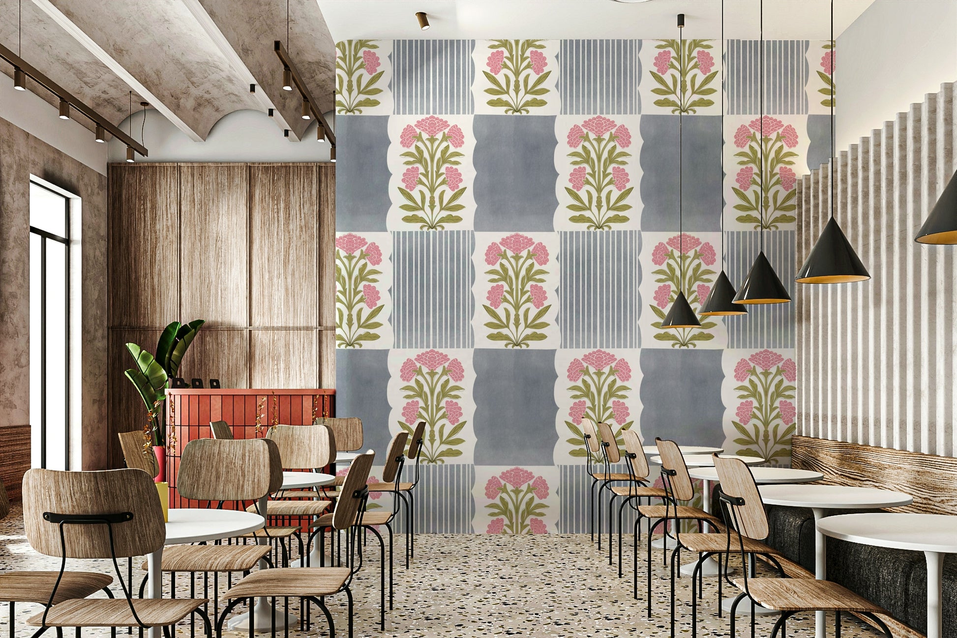 Grey and rose striped mural for modern walls

