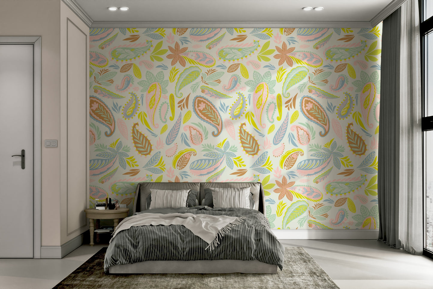 Decorative wallpaper with pastel paisley style

