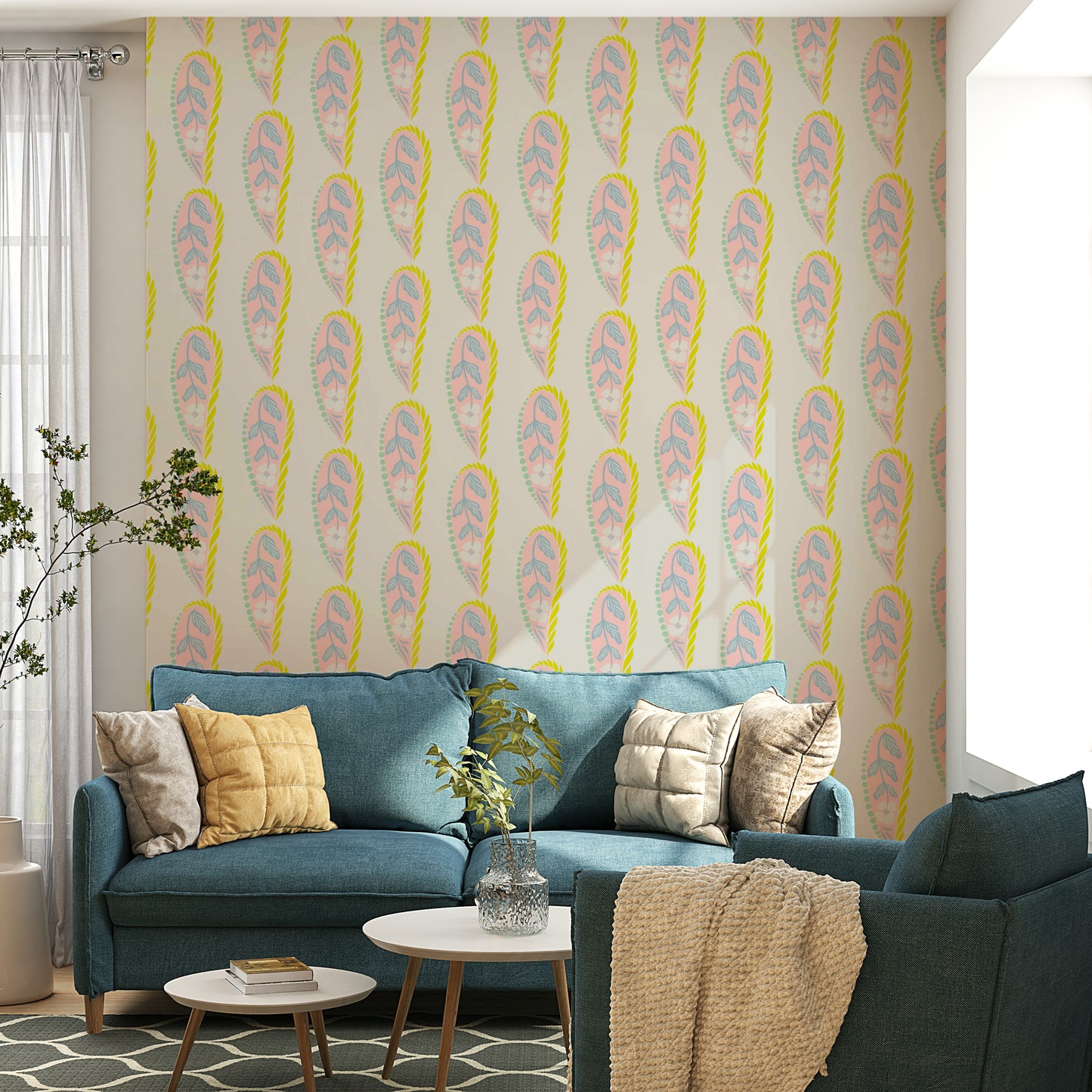 Soft pastel wall pattern with paisley style

