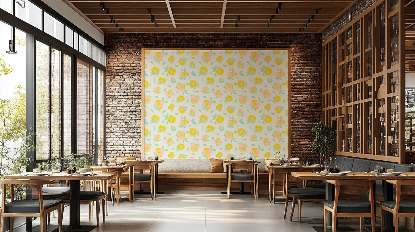 Blooming wall mural with warm sunshine hues

