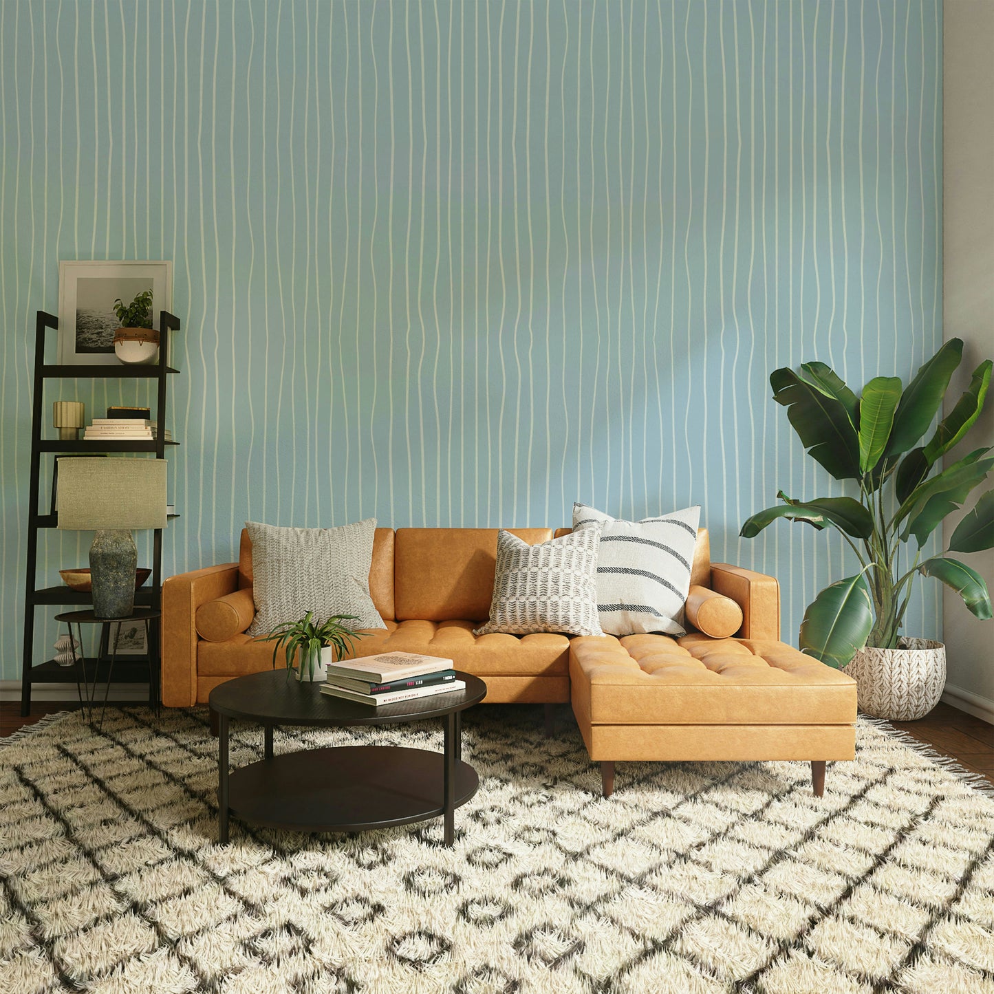 Nature-inspired blue line wallpaper design

