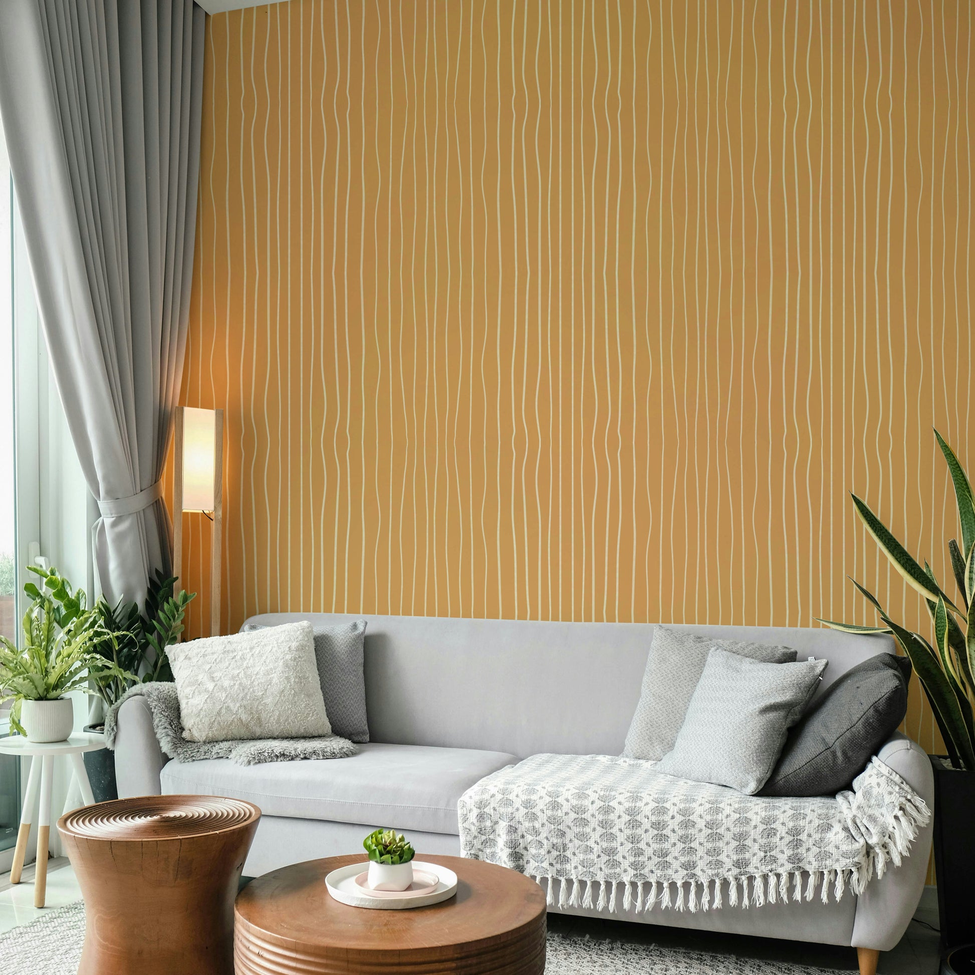 Warm beige striped wallpaper with texture

