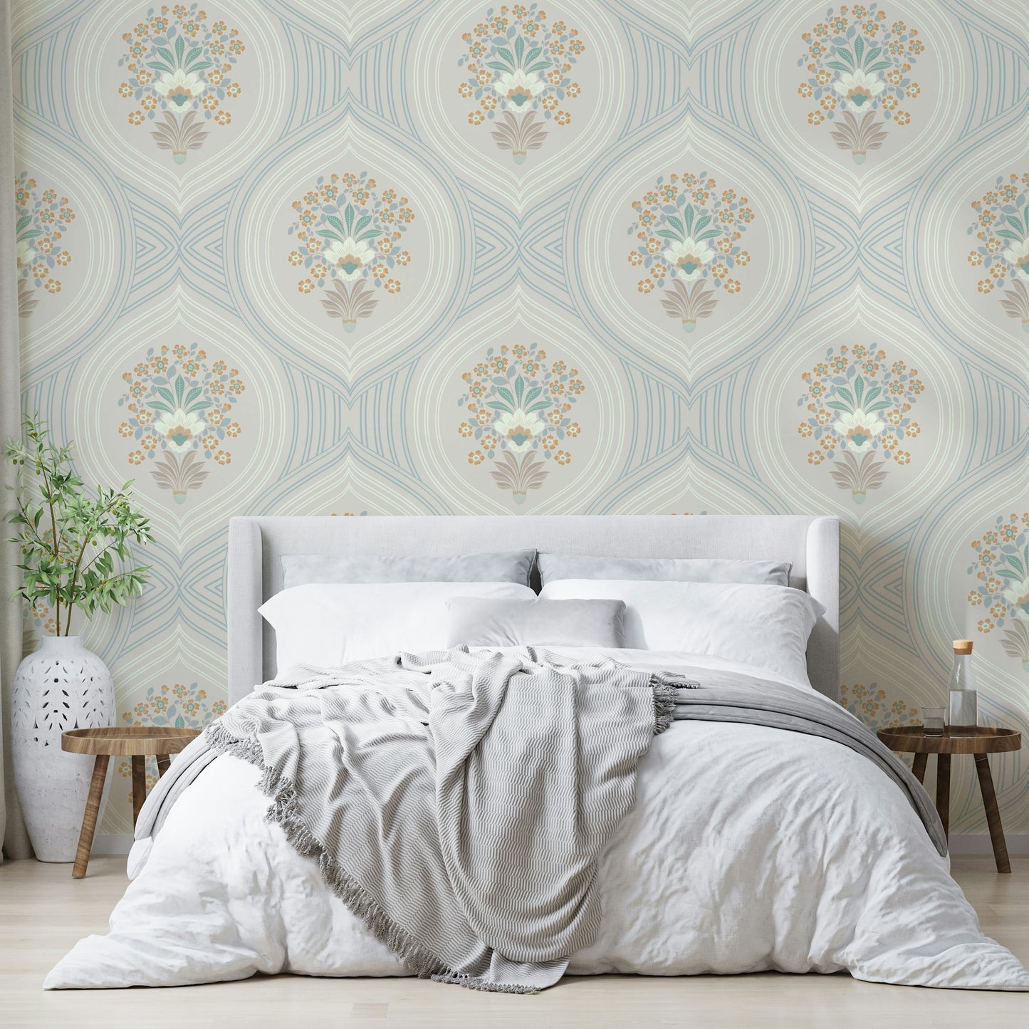 Curved Lines & Blooms Wallpaper⁠
