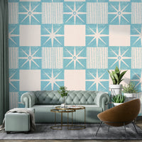 Blue geometric starburst quilt block wallpaper

