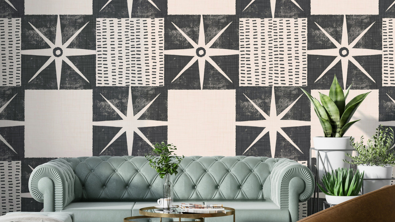 Retro starburst quilt block pattern wallpaper

