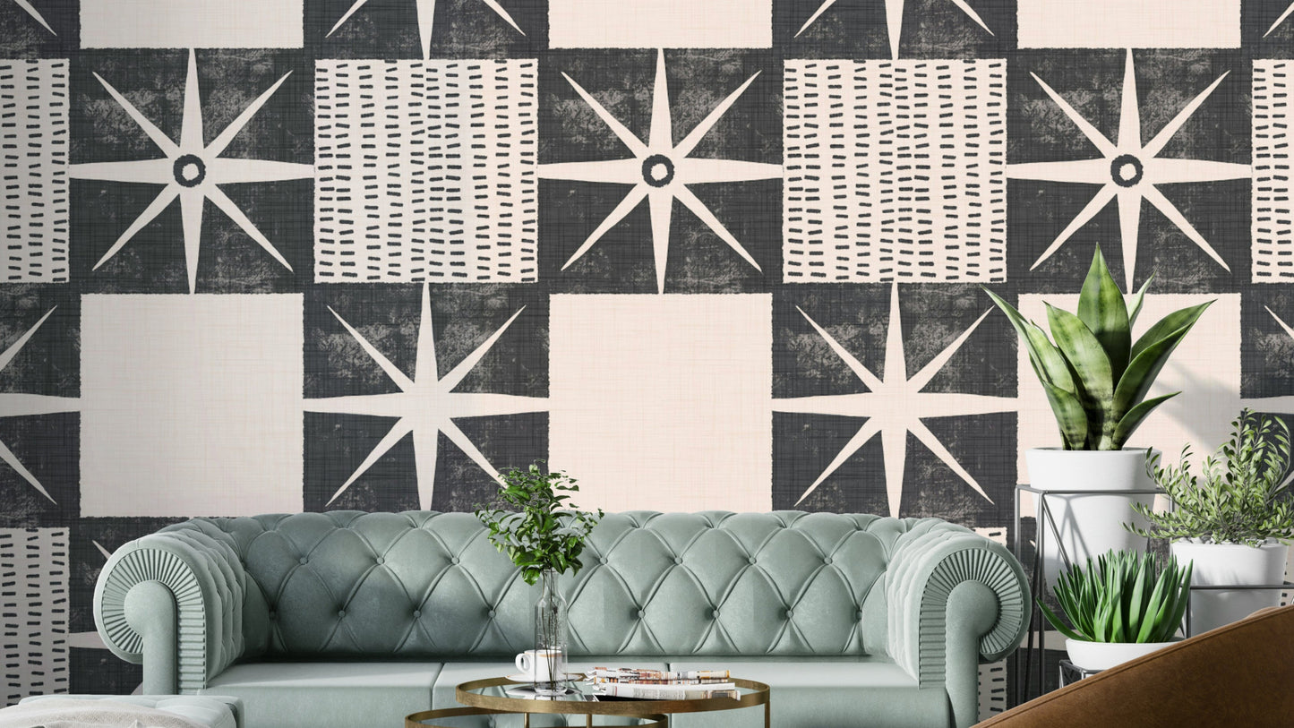 Retro starburst quilt block pattern wallpaper

