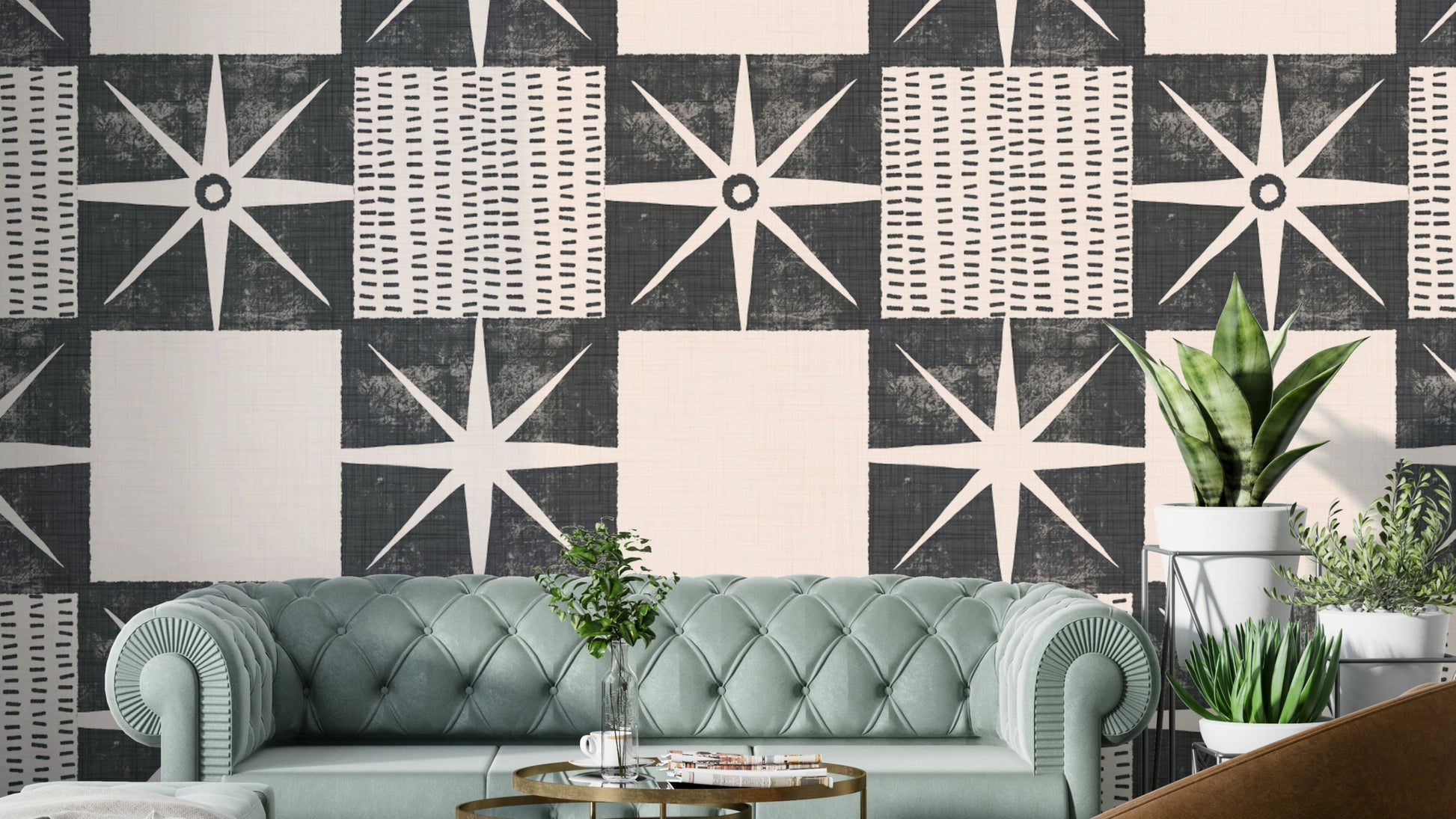 Retro starburst quilt block pattern wallpaper

