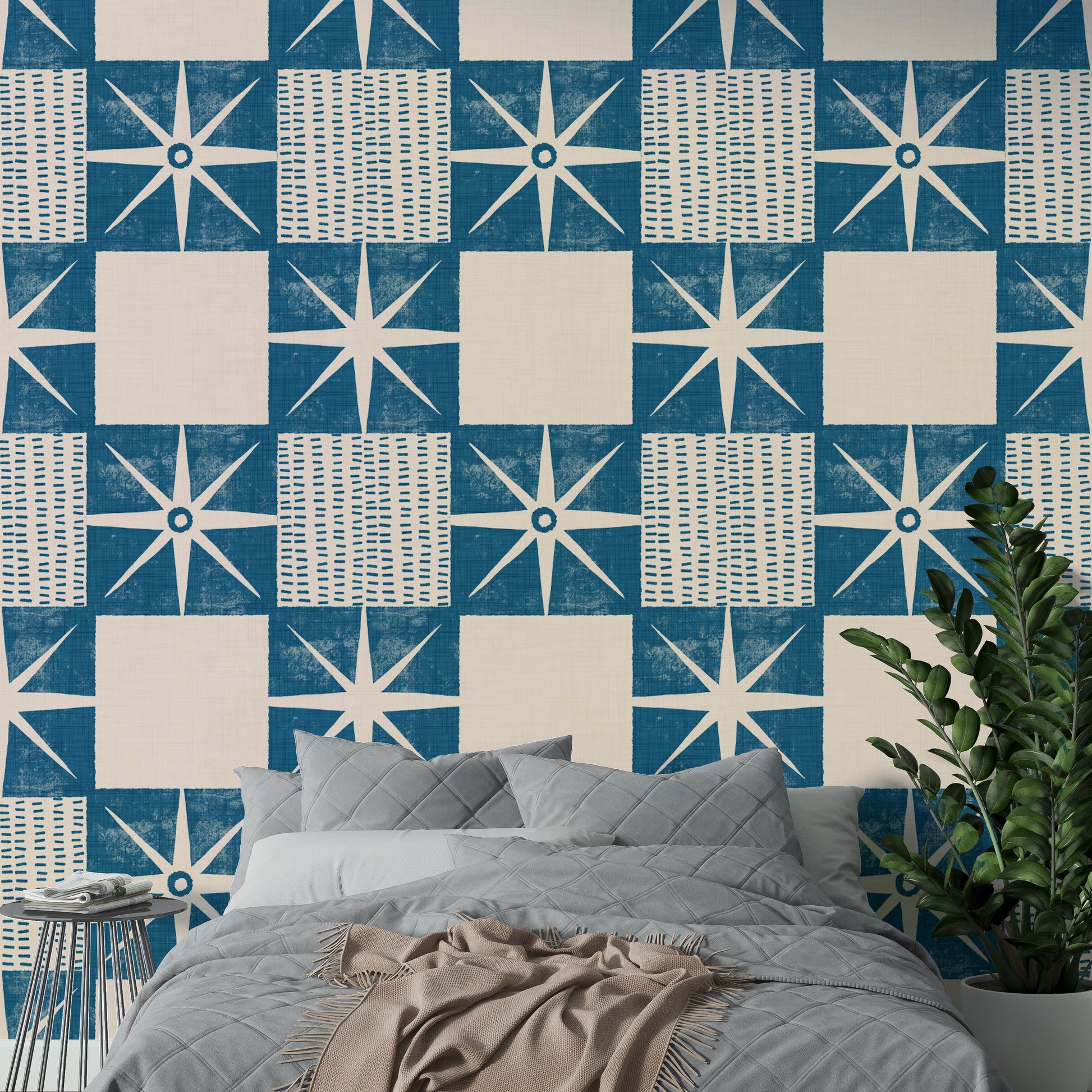 Minimalist mid-century starburst wallpaper design

