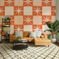 Salmon orange mid-century minimalist starburst pattern


