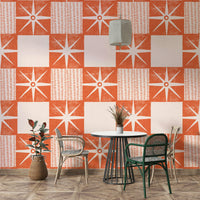 Mid-century modern salmon orange geometric wallpaper

