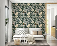 Classic heritage floral wallpaper with botanical motifs

