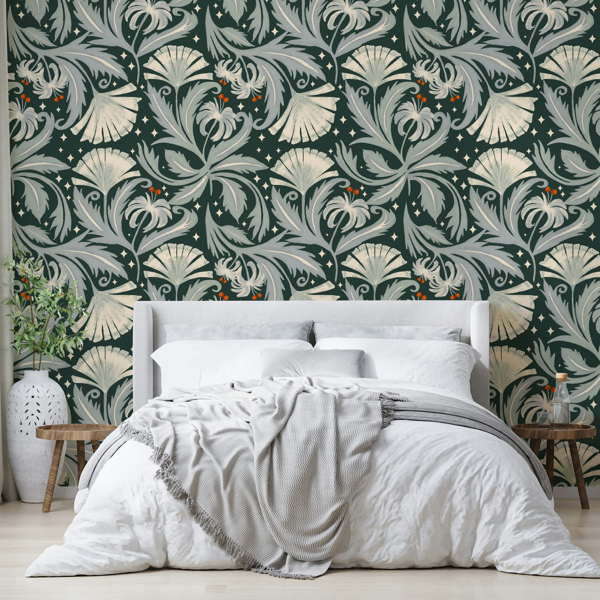Elegant vintage floral wallpaper with botanical details

