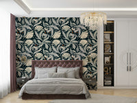 Vintage Botanica wallpaper in rich black with floral print

