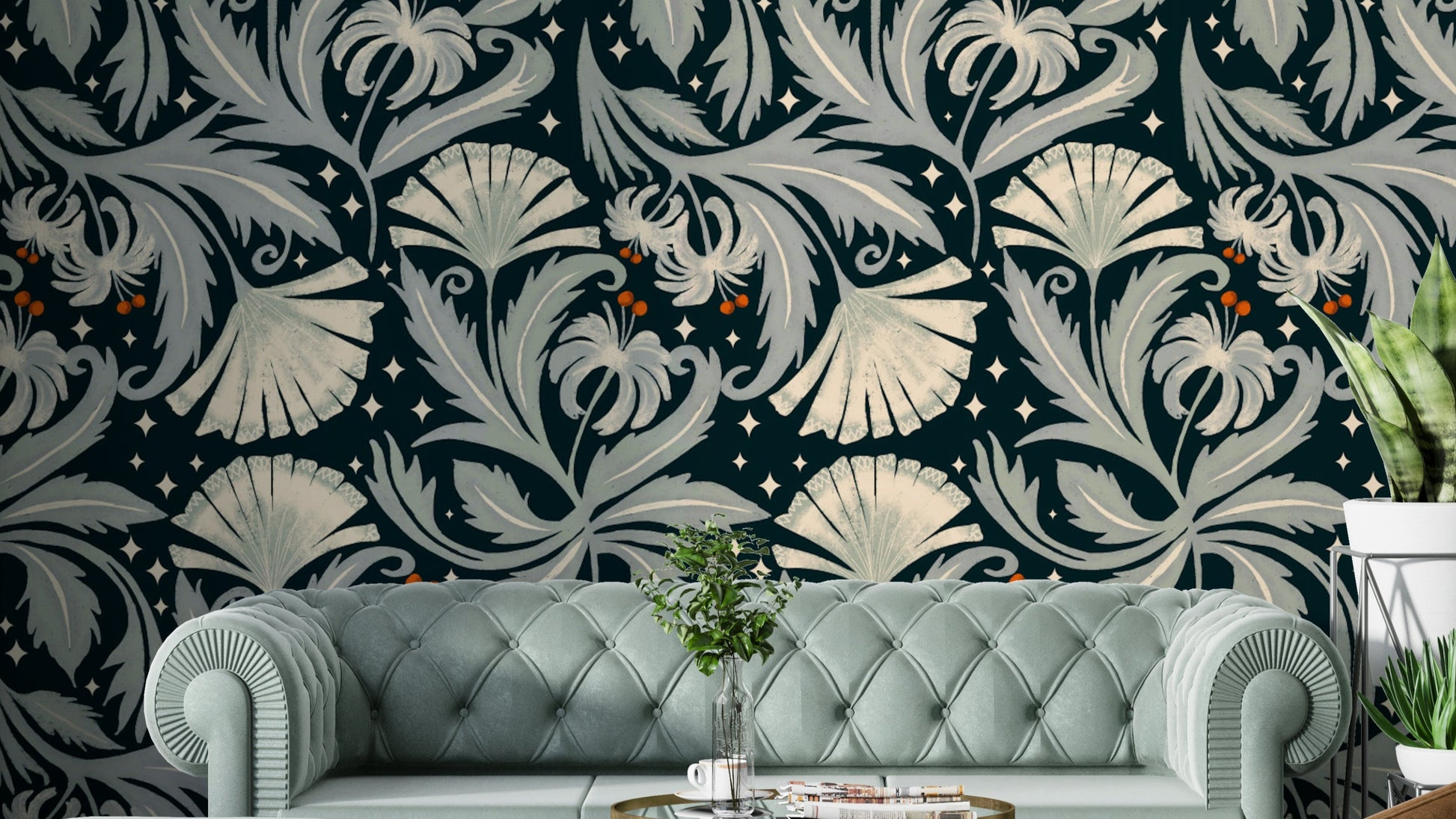 Vintage Botanica Midnight Black floral wallpaper detail

